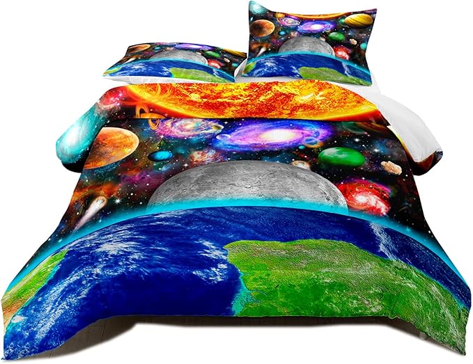 Space Comforter Set Full Solar System Bedding Full Comforter Sets Galaxy Outer Space Bedroom Decor for Boys Bed Set Full Size Earth Planet Quilt Set with 1 Comforter 2 Pillowcases