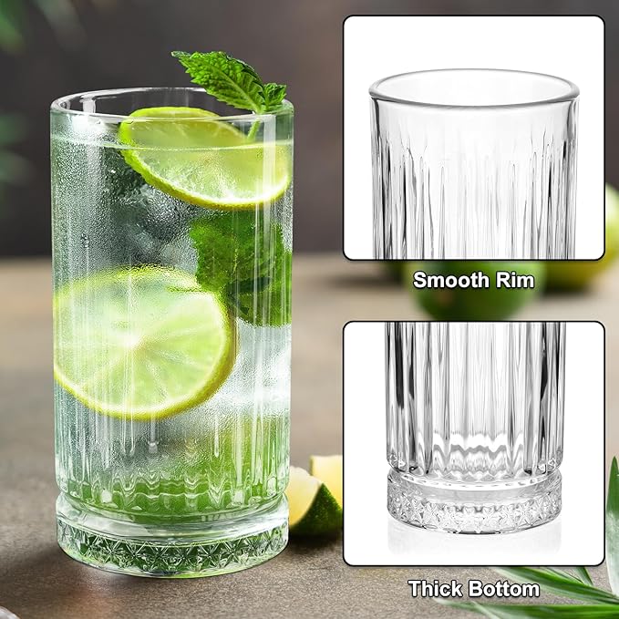 Highball Glasses Set of 4, 16oz Tall Drinking Glasses, Lead-free Crystal Water Glassware for Juice, Cocktails, Iced Tea