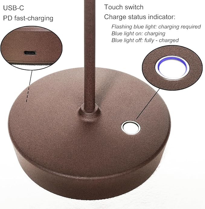 2 Pack Rechargeable Cordless Table Lamp Outdoor Portable LED Battery Operated Light - 3 Color Temperatures Touch Dimmable, IP54 Protection, Suitable for Indoor or Outside (Rust)