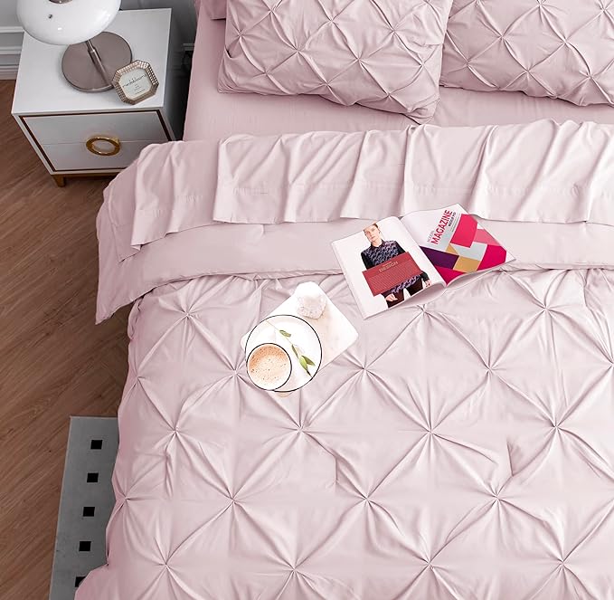 LANE LINEN Bedding Set for Split King Mattress, 8 Piece Split King Bed in a Bag for Girls with 1 King Comforter, 1 King Size Flat Sheet, 2 Twin XL Fitted Sheets, 2 Pillowcases & 2 Shams - Sepia Rose