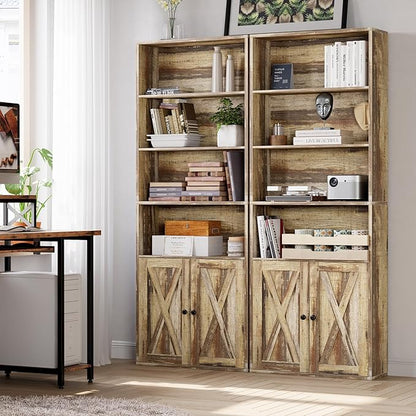 IRONCK Industrial Bookshelves and Bookcases with Doors Set of 2 Floor Standing 6 Shelf Display Storage Shelves 70 in Tall Bookcase for Home Office, Living Room