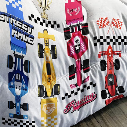 Axolotl Racing Car Comforter Set Queen Size,Colorful Sports Car Bedding Set for Kids Boys Teen Adult,Extreme Speed Race Bedding Sets Car Theme Bedroom Decor with 1 Comforter and 2 Pillowcases