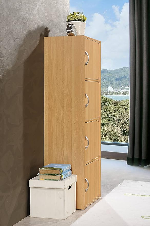 HODEDAH IMPORT 4-Shelf Bookcase Cabinet, Beech
