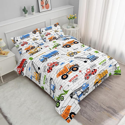 Axolotl Construction Comforter Set Twin,Excavator Bedding Set,Construction Vehicles Comforter Set,Excavator Comforter,Excavator Tractor Trucks Bedding Set for Kids Boys Teens,1 Quilt 2 Pillowcases