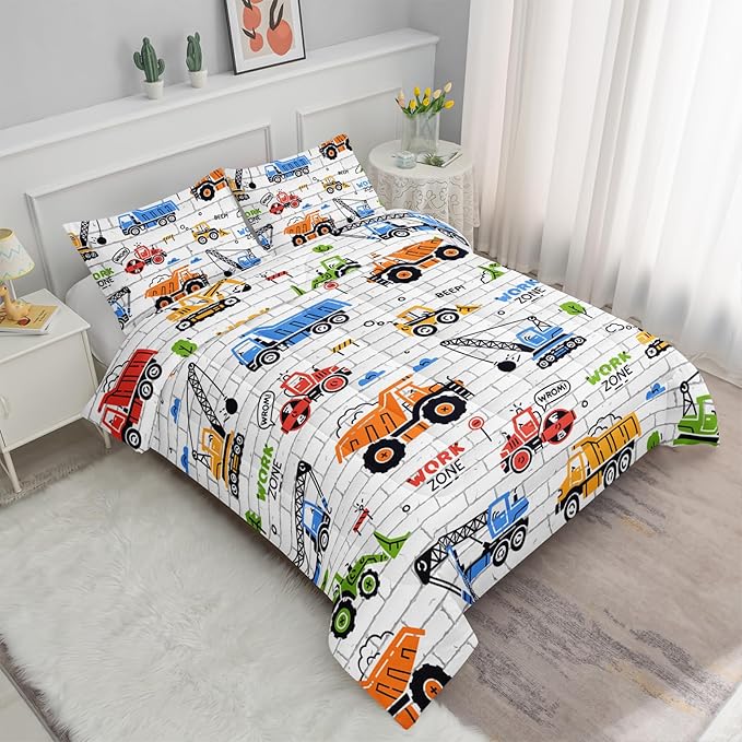 Axolotl Construction Comforter Set Full,Excavator Bedding Set,Construction Vehicles Comforter Set,Excavator Comforter,Excavator Tractor Trucks Bedding Set for Kids Boys Teens,1 Quilt 2 Pillowcases