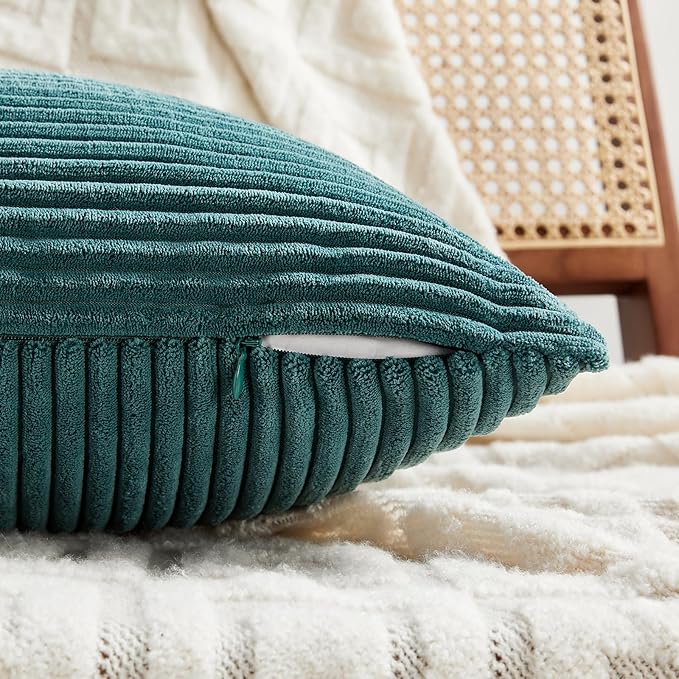 Fancy Homi 2 Packs Teal Decorative Throw Pillow Covers 22x22 Inch for Living Room Couch Bed Sofa, Rustic Farmhouse Boho Home Decor, Soft Corss Corduroy Patchwork Accent Square Cushion Case 55x55 cm