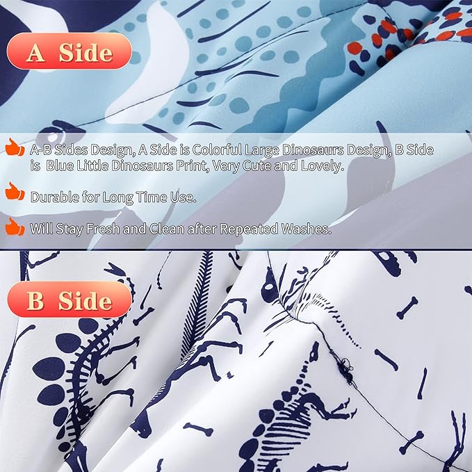 RYNGHIPY Cartoon Dinosaur Comforter Set, Dark Blue Dinosaur Kids Bedding Set for Boys, Dinosaurs Print Comforter Sets for Kids/Toddlers/Teens (Dinosaur,Twin)