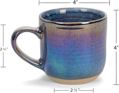 Elanze Designs Glossy Reactive Glaze Large 17 Fluid Ounce Everyday Kitchen Food Grade Ceramic Stoneware Coffee Mug Cup with Comfort Curved Handles, Set of 4, Purple Rainbow