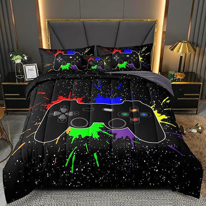 5 Pieces Gamer Comforter Set for Boys Gaming Bedding Set Twin Size,Video Game Controller Comforter for Boys Kids Adult 3D Gamepad Microfiber Bed in A Bag Sets3001,Twin