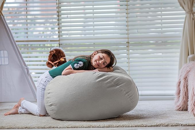 Wekapo Stuffed Animal Storage Bean Bag Chair Cover for Kids | Stuffable Zipper Beanbag for Organizing Children Plush Toys Large Premium Cotton Canvas (Solid Grey, XX-Large)