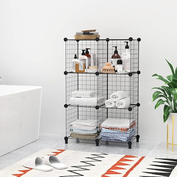 HOMIDEC Wire Cube Storage, Storage Shelves 6 Cube Bookshelf Bookcase Closet Organizer and Storage, Wire Storage Shelves Multi-Use DIY Storage Cube Shelf for Books, Toys, Clothes, Tools