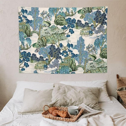Asian Floral Wall Tapestry, 40"x30", Bedroom & Living Room Decor