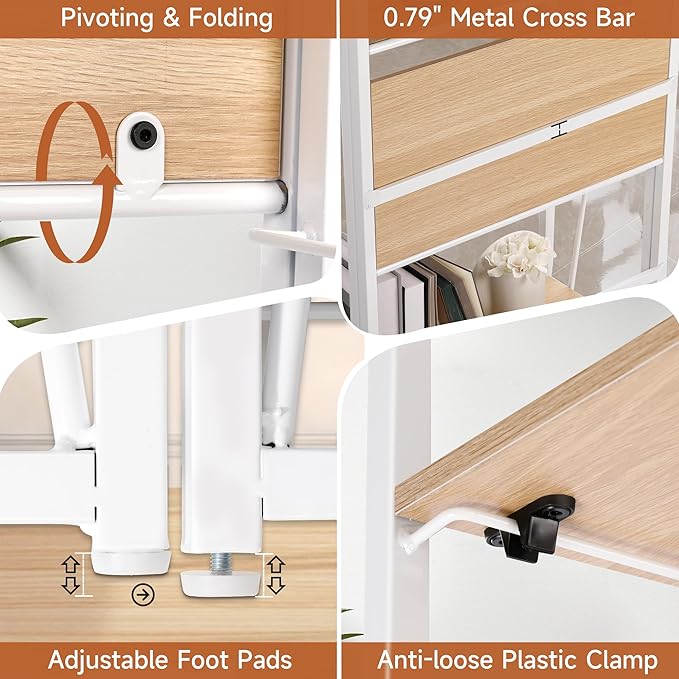 No-Assembly Folding Bookshelf Storage Shelves 5 Tiers Foldable Vintage Multifunctional Plant Flower Stand Storage Rack Shelves Bookcase for Home Office, White