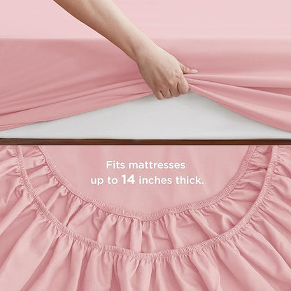 Bedsure Pink King Size Comforter Set - 7 Pieces Solid King Bed in a Bag, King Bed Set Pink with Comforters, Sheets, Pillowcases & Shams