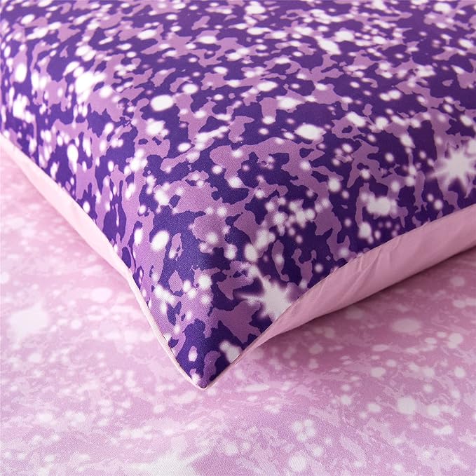 Holawakaka Kids Space Star Glitter Comforter Set Ombre Pink Purple Print Ombre Bedding Set Twin/Twin XL Size Girls Gradient Galaxy Dorm Bed Sets (Pink Purple,Twin)