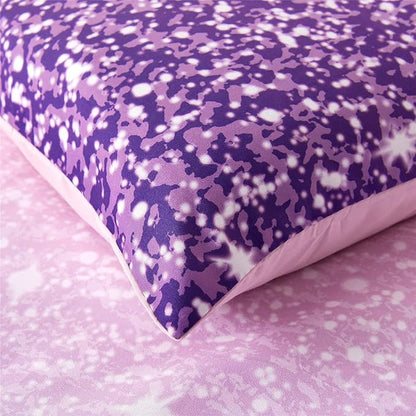 Holawakaka Kids Space Star Glitter Comforter Set Ombre Pink Purple Print Ombre Bedding Set Twin/Twin XL Size Girls Gradient Galaxy Dorm Bed Sets (Pink Purple,Twin)