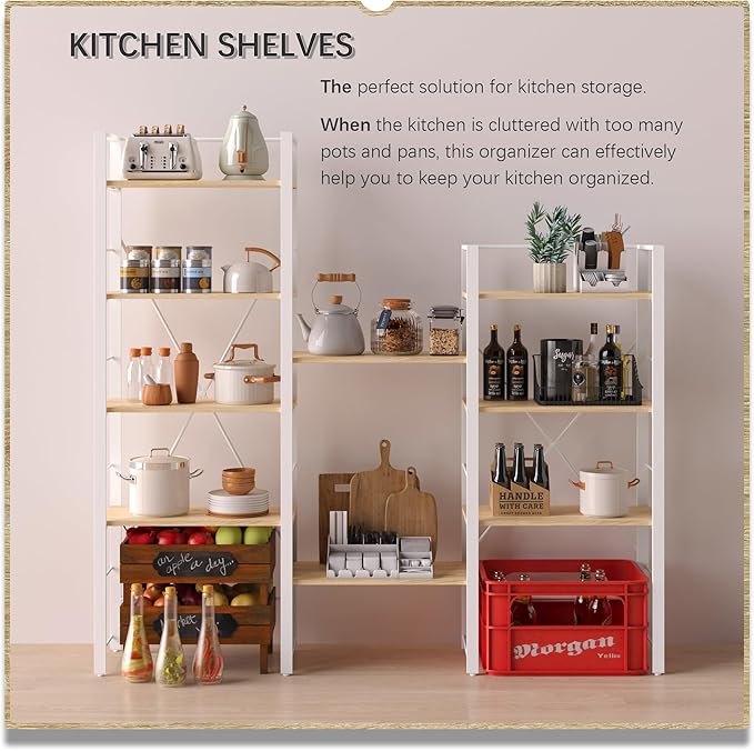 4NM Bookshelf 4 Tier Industrial Bookcase Home Office Adjustable Bookshelves Storage Shelves Organizer Vintage Book Shelf Display Rack for Living Room, Bedroom,Home - Natural