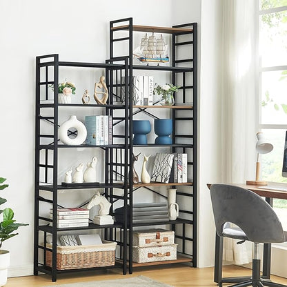 HOMBAZAAR Bookshelf,7 Tier Tall Bookshelf with Metal Frame,Open Bookshelves and Bookcases,Industrial Book Shelf for Living Room,Home Office and Bedroom,Rustic Brown