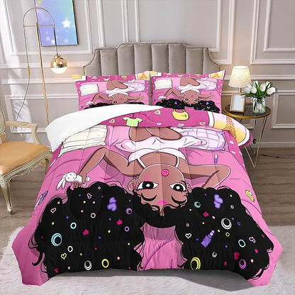 African American Black Girls Queen Comforter Sets, Black Girl Comforter Set Queen Size, Black Girls Comforter Queen Size African American Black Girls Bedding Set, Pink, 1 Comforter+2 Pillowcases