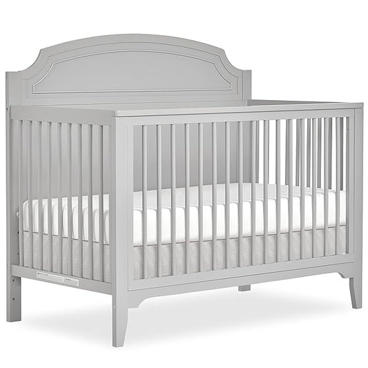 JPMA & Greenguard Gold Certified Milton 5-in-1 Convertible Crib Made with Sustainable New Zealand Pinewood in Pebble Grey, Non-Toxic Finish