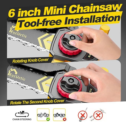 Cordless Electric Chainsaw, 6-Inch Mini Chainsaw 21V with 1 Battery, Battery-Powered Handheld Saw for Tree Trimming & Garden Maintenance