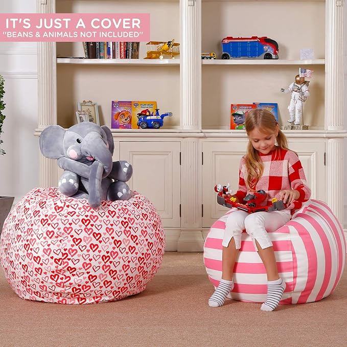 Aubliss Stuffed Animal Bean Bag Storage Chair, Beanbag Covers Only for Organizing Plush Toys, Turns into Bean Bag Seat for Kids When Filled, Large 38"-Canvas Pattern Heart