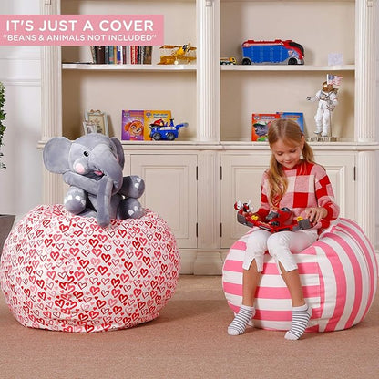 Aubliss Stuffed Animal Bean Bag Storage Chair, Beanbag Covers Only for Organizing Plush Toys, Turns into Bean Bag Seat for Kids When Filled, Medium 32"-Canvas Pattern Heart