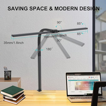 LED Desk Lamp for Home Office 24W Double Head Table Light with Clamp, Touch and Remote Control, 10 Lighting Modes Ultra Bright Desktop Lamp for Workbench Drafting Reading Study