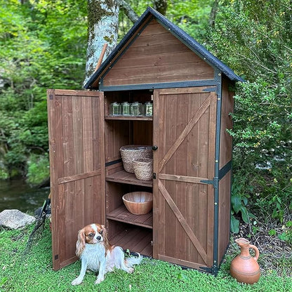 Outdoor Storage Shed Cabinet Strong Iron Frame Surrounding Garden Tool Storage with Adjustable Shelfs,Large Space