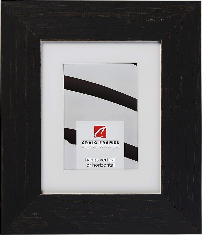 Craig Frames Jasper Wide, 8.5 x 11 Inch Country Charcoal Black Picture Frame Matted to Display a 6 x 9 Inch Photo