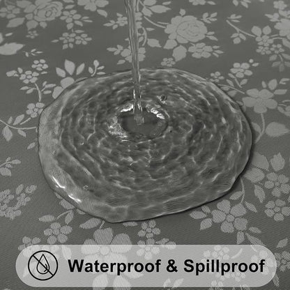 Smiry Round Waterproof Heavy Duty Vinyl Tablecloths, 60 x 60 Inch | Wipeable Washable Floral Embossed Table Cover for Kitchen and Dining Room, Indoor & Outdoor Use, Dark gray