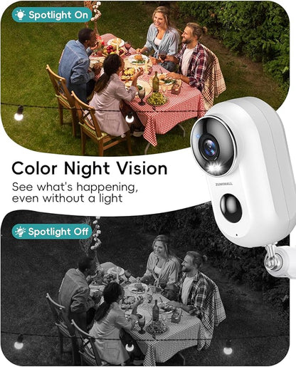 ZUMIMALL Solar Security Cameras Wireless Outdoor, 2Packs, Solar Camera Outdoor Wireless, 2.4G WiFi Battery Camera, 3MP Color Night Vision, Magnetic Mount, Siren,PIR/AI Analyse, IP66, Cloud, Alexa