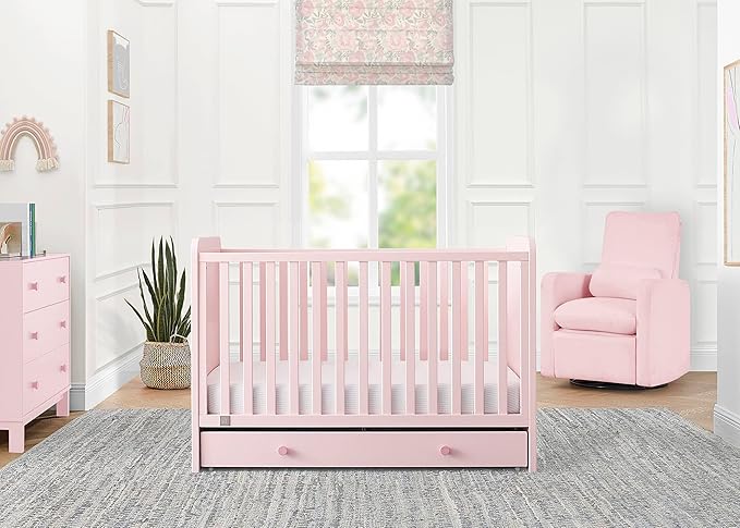 GAP babyGap Graham 4-in-1 Convertible Crib with Storage Drawer - Greenguard Gold Certified, Blush Pink/Dark Pink