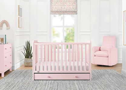 babyGap by Delta Children Graham 4-in-1 Convertible Crib with Storage Drawer TrueSleep Crib and Toddler Mattress (Bundle), Blush Pink/Dark Pink