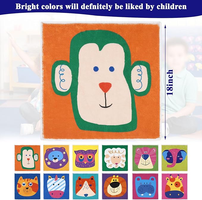 HiiARug 12pcs Carpet Squares for Classroom 18x18 Carpet Spots for Classroom Sitting Floor Seats for Kids Sit Spots for Classroom Kindergarden Playroom Decor Preschool Floor Dots for Classroom