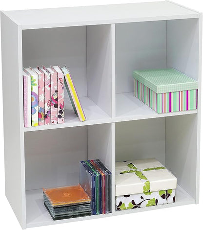 Kings Brand Furniture White Wood 4 Cube Organizer Storage Bookcase