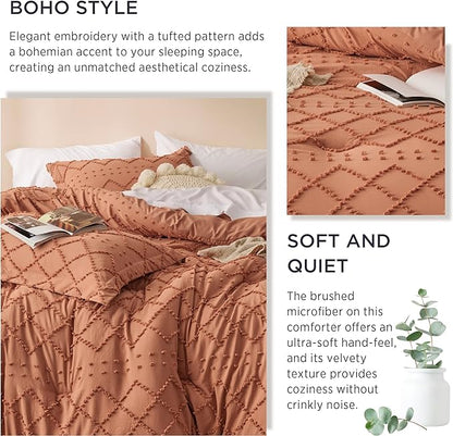 Bedsure California King Comforter Set - Pumpkin Comforter, Boho Tufted Shabby Chic Bedding Comforter Set, 3 Pieces Farmhouse Bed Set for All Seasons, Fluffy Soft Bedding Set with 2 Pillow Shams