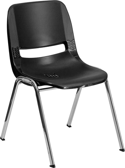 Flash Furniture HERCULES Series 661 lb. Capacity Black Ergonomic Shell Stack Chair with Chrome Frame and 16'' Seat Height