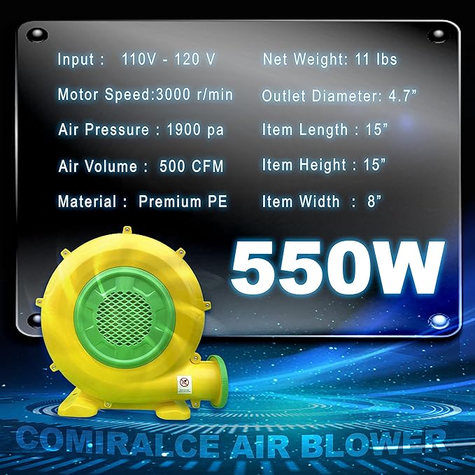 CoMiracle Air Blowers, 550 Watt Inflatable Bounce House Air Blower, Outdoor Inflatable Castle and Jump Slides Blower