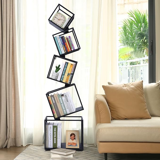 Bookshelf, 5-Tier Bookcase Black, 67" Tall Black Bookshelf, Modern Book Shelf, Storage Shelves for CDs/Books/Home Decor, Display Shelf for Living Room, Bedroom, Study Room, Nursery Room