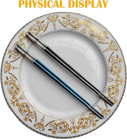Stainless Steel Chopsticks with Case,Travel Chop Stick,1 Pair,Blue Eagle | Portable,Reusable,Metal,Titanium Plated,Come in a Set,Durable Case,Beginner friendly,for School,Home,Office,Bento Box