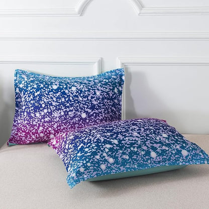 Litanika Galaxy Comforter Queen(90x90lnch), 3 Pieces(1 Blue Glitter Ombre Comforter, 2 Pillowcases), 3D Colorful Rainbow Bedding Set, Microfiber Comforter Set for Kid Boy Girl Teen