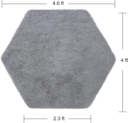 junovo Ultra Soft Rug for Nursery Children Room Baby Room Home Decor Dormitory Hexagon Carpet for Playhouse Princess Tent Kids Play Castle, Diameter 4.6 ft, Grey