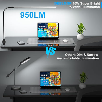 LED Clip on Light/Reading Light, 20" Ultra-Long Chips Bright Desk Lamp, 10%-100% Stepless Dimming & 3 Color Modes Office Lamp with 360° Gooseneck Memory Function Clamp Light for Working