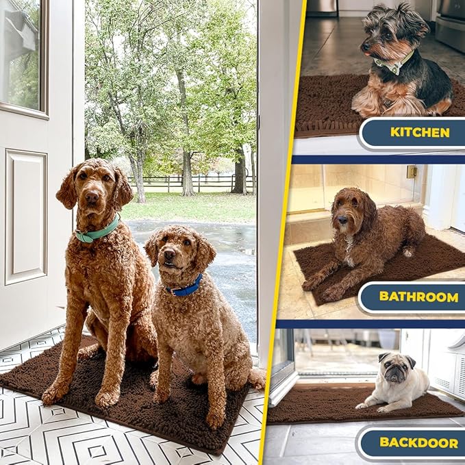 Muddy Mat® Shown on TV – Super Absorbent Microfiber Dog Door Mat for Muddy Paws, Non-Slip Washable Pet Rug, Quick Dry Chenille Entryway Carpet, Machine Washable Indoor Outdoor mat, Brown 72"x48"