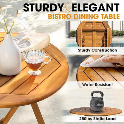 Solid Sauvage Bistro Set with Round Table (Grey), Wood Rope Design - Black