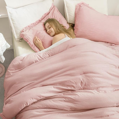 Andency Pink Comforter Set King Size for Girls, Blush Boho Women Tassel Lightweight Bedding Comforter Sets, 3 Pieces All Season Soft Fluffy Fringe Bed Set (104x90In Comforter & 2 Pillowcases)