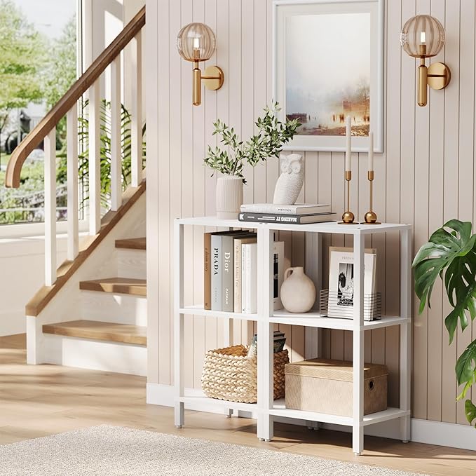 TUTOTAK Bookshelf, 6-Tier Tall Book Shelf, Narrow Bookcase for Small Space, DIY Stackable Bookshelf, for Living Room, Office, Study, Entryway, Industrial, White BS01BW006