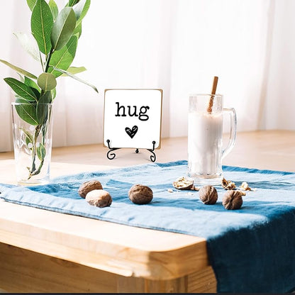 Hug - Home Office Desk Decor Wood Plaque with Stand, Love You Gifts, Thinking of You Gifts for Women Friends Girlfriend Boyfriend Mom Sisters - A01