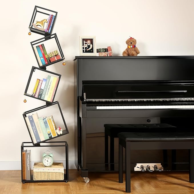 Bookshelf 2024 NEW, 5-Tier Bookshelves, 67" Tall Black Bookshelf, Book Shelf, Bookcase, Modern Bookshelf, Storage Shelf for CDs/Books/Collections, Display Shelf for Livingroom, Bedroom, Office